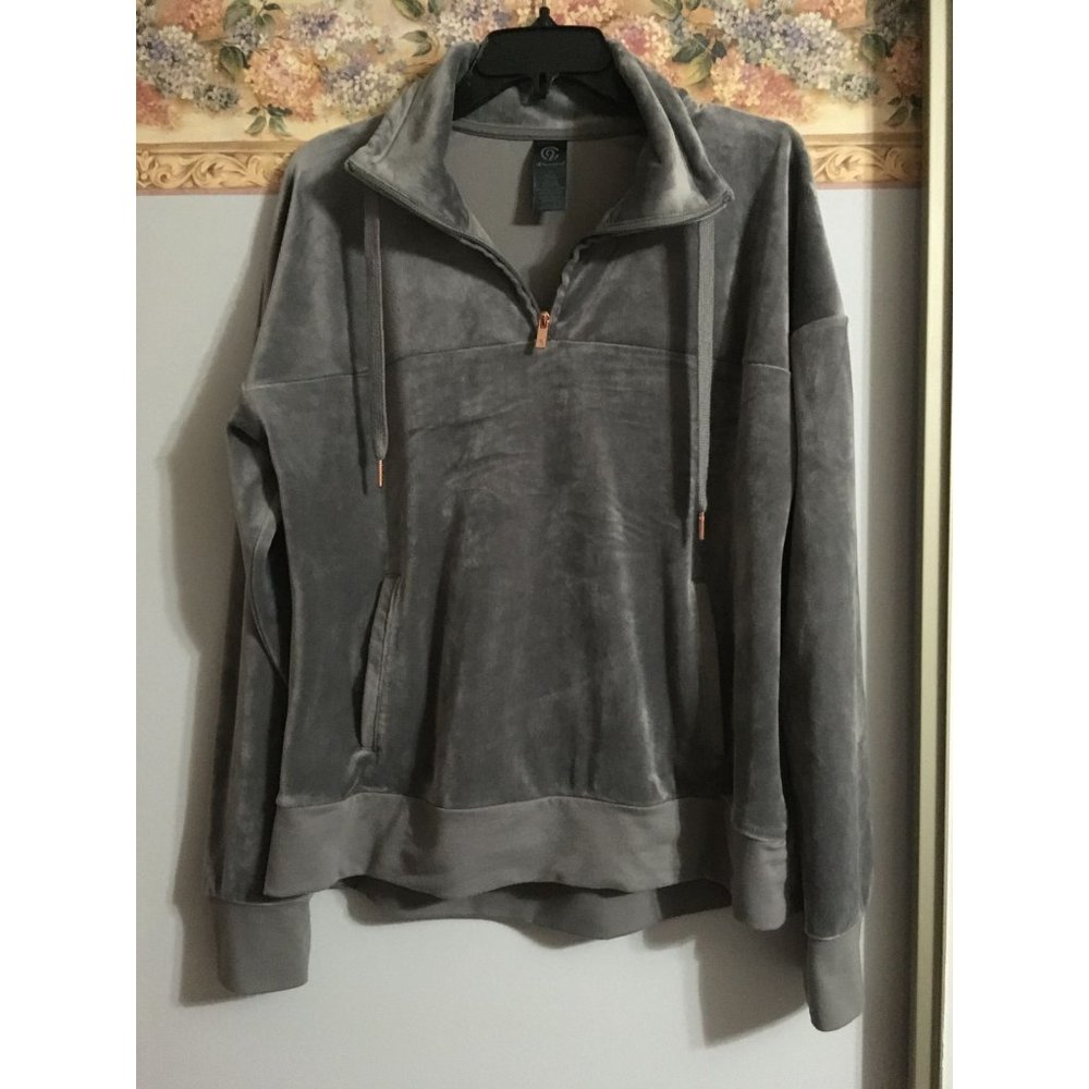 Champion C9 Velour Grey Medium Pocket Casual Athleisure Zip Pullover Sweatshirt